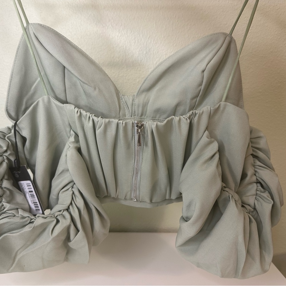 Pretty Little Thing Sage Green Ruched Crop Top